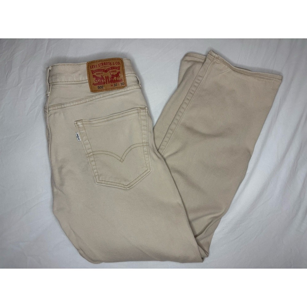 Levi's 502 Denim Jeans Men's 32x30 Beige  Tech Tapered Stretch White Tab Lyocell